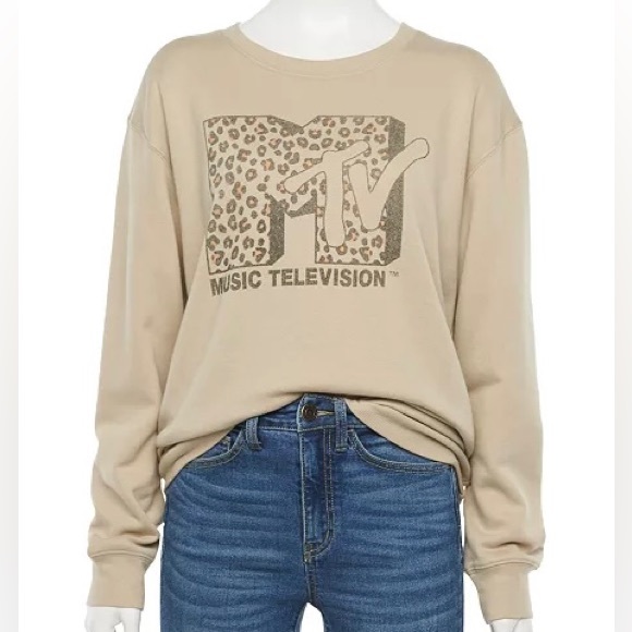 •Kohl’s• Junior’s Cream Leopard MTV Logo Long Sleeve Pullover Sweatshirt (Small) - Picture 5 of 5